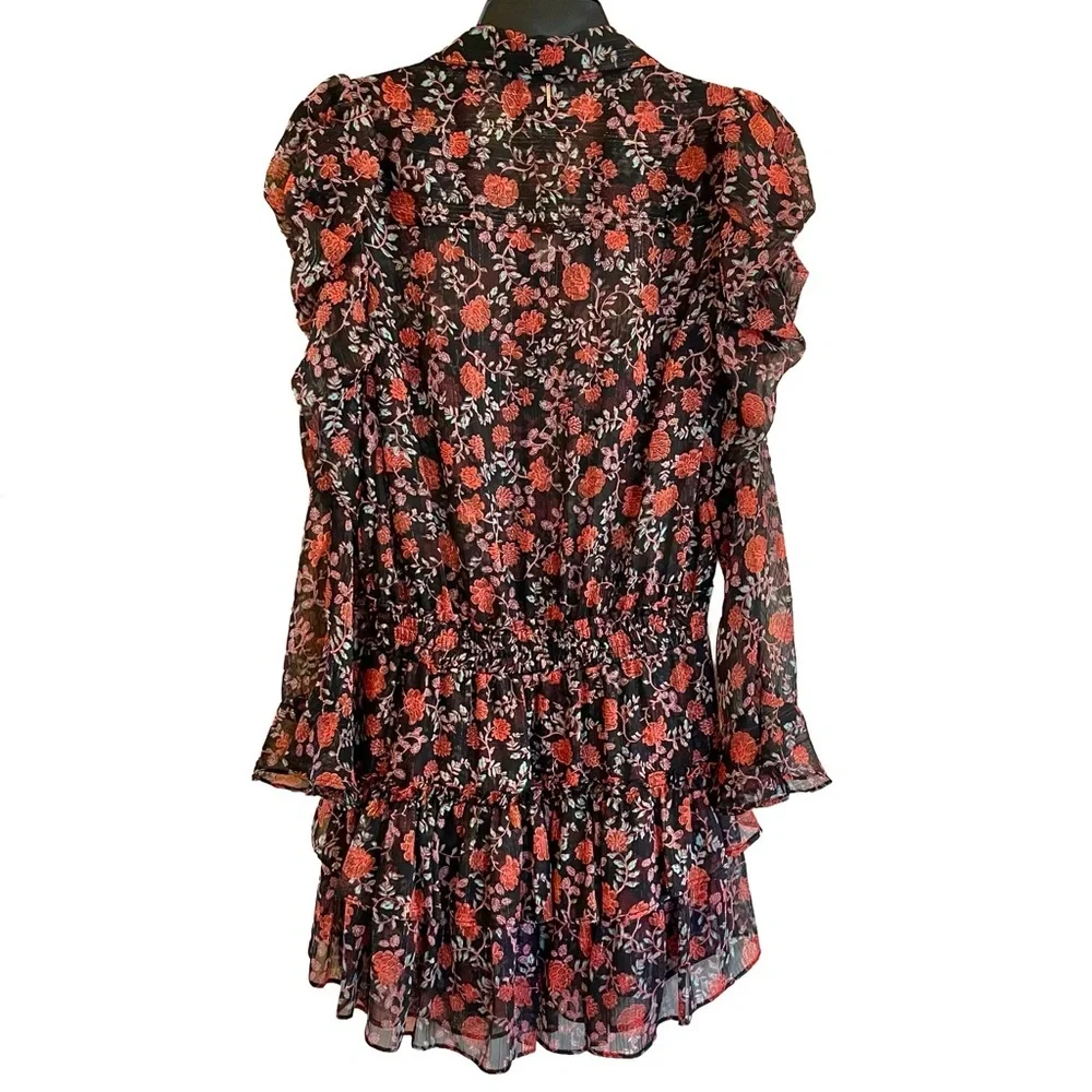 MISA Anika Dress XS Carnelian Blooms Floral Ruffle Mini Metallic - Picture 5 of 11